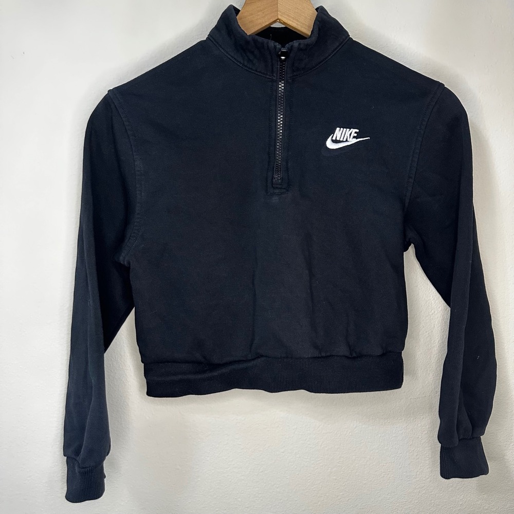 Nike Kids Black Cropped‎ Quarter Zip Sweatshirt Fleece Pullover Top Size M